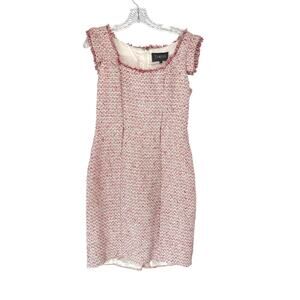 Theia Pink White Tweed Twee Fringe Coquette Knee Length Sheath Dress Size 6